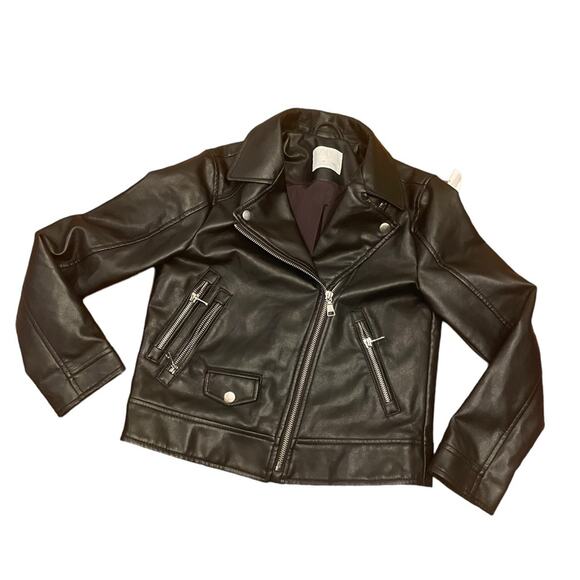 Zara kids black faux leather biker jacket size 10 unisex